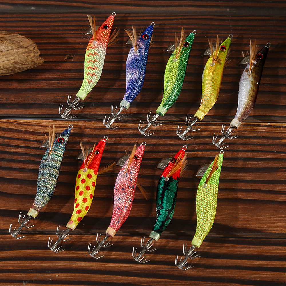 New Squid Hook #2.2/7g Rapid inkiSng Artificial Luminous Squid Jigging Bait Wood Shrimp Hooks for Saltwater Tackle Fishing Lure