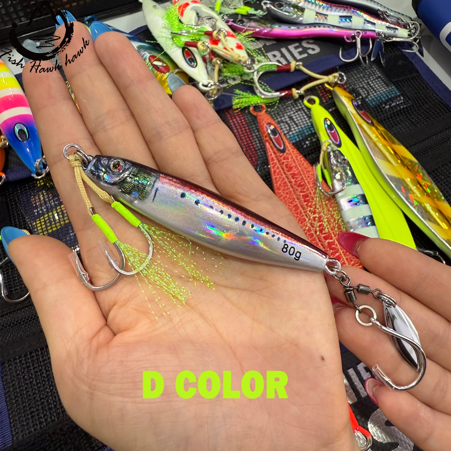 New Wholesale high quality 40g 60g 80g 3D printing small jack jigs bait with high quality 1/0 2/0 3/0 4/0 5/0 assist hook for slow pitch jigging