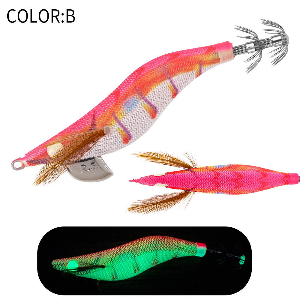 New Squid Hook #2.5/10g Rapid inkiSng Artificial Luminous Squid Jigging Bait Wood Shrimp Hooks for Saltwater Tackle Fishing Lure
