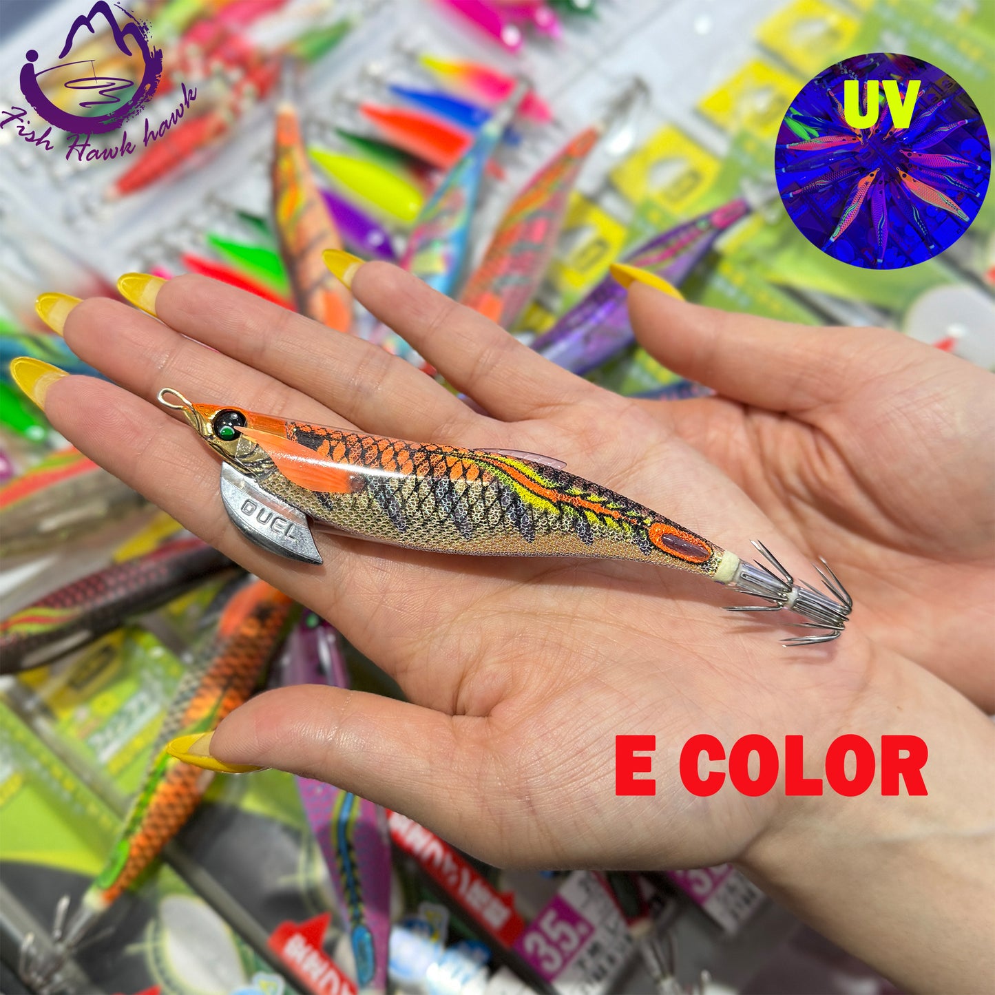 New #2.5 #3.0 #3.5 Rapid Sinking Artificial Luminous Squid Jigging Bait Wood Shrimp Hooks for Saltwater Tackle Fishing Lure