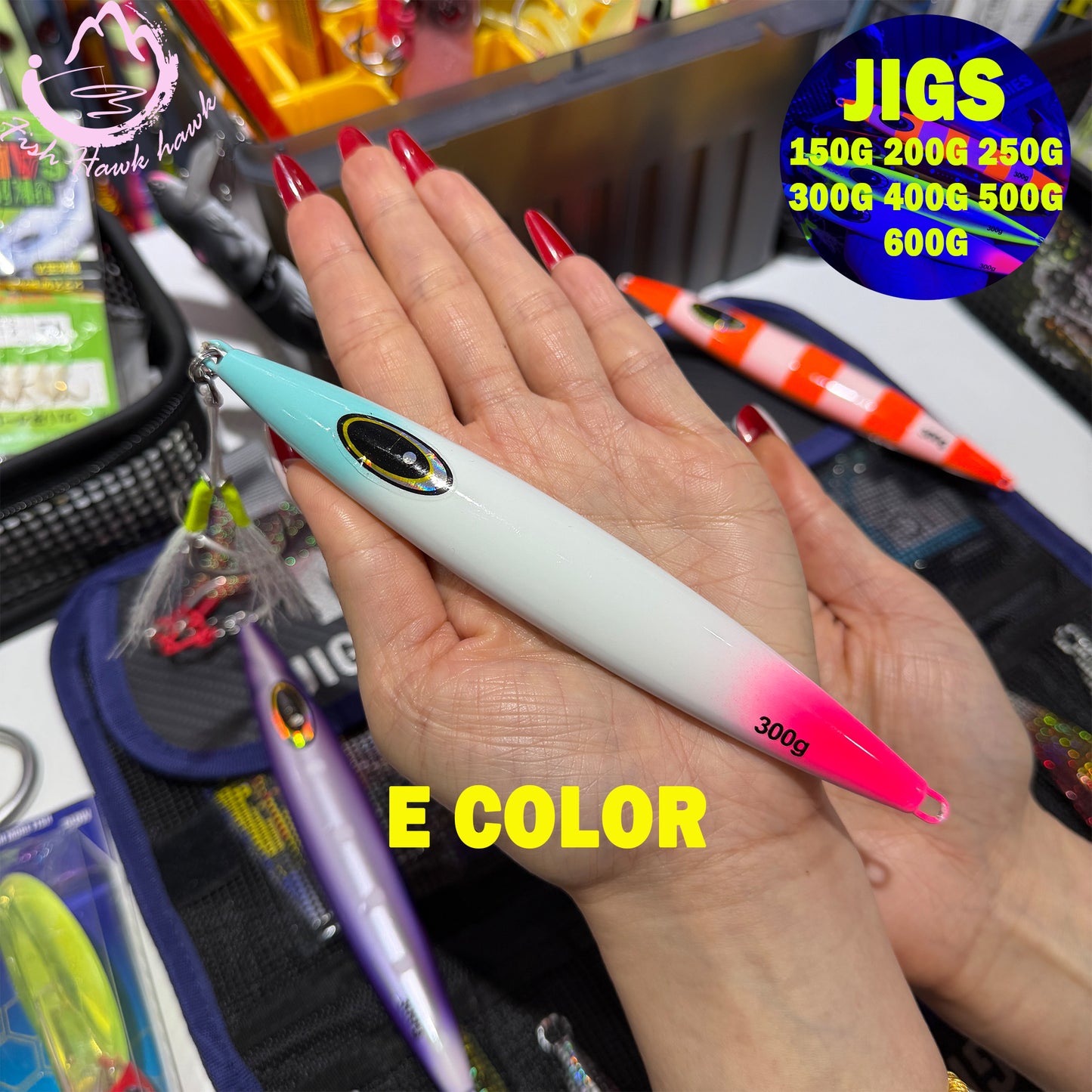 #10 Glow Slow Pitch Metal Jigging Jigs Lure 150g 200g 250g 300g 400g 500g 600g