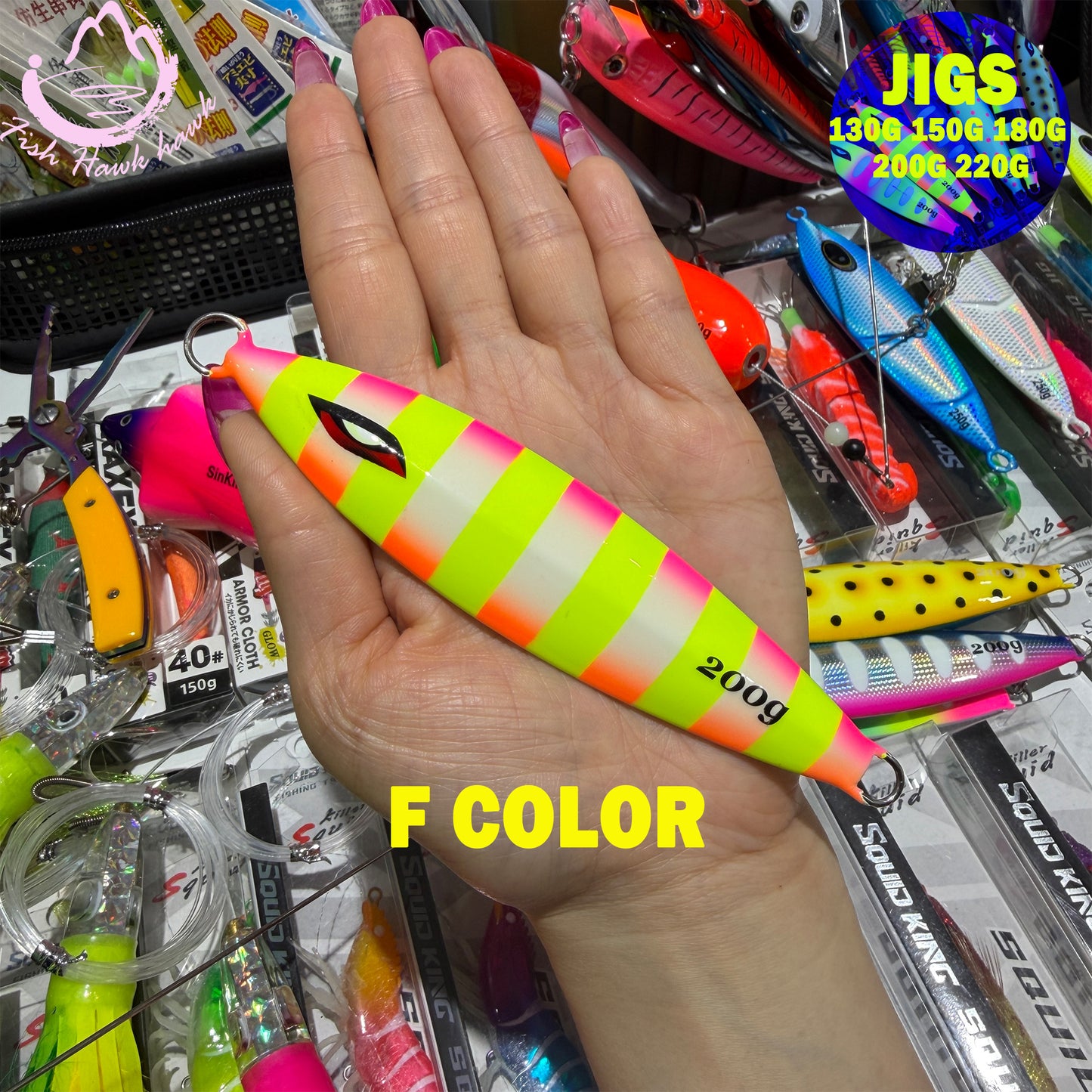 #24 Glow Slow Pitch Metal Jigging Jigs Lure 130g 150g 180g 200g 220g