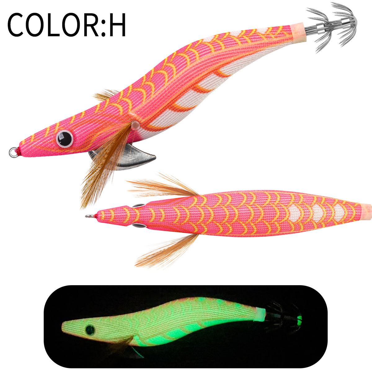 New Squid Hook #2.5/12g #3.0/14g #3.5 /19g Rapid inkiSng Artificial Luminous Squid Jigging Bait Wood Shrimp Hooks for Saltwater Tackle Fishing Lure