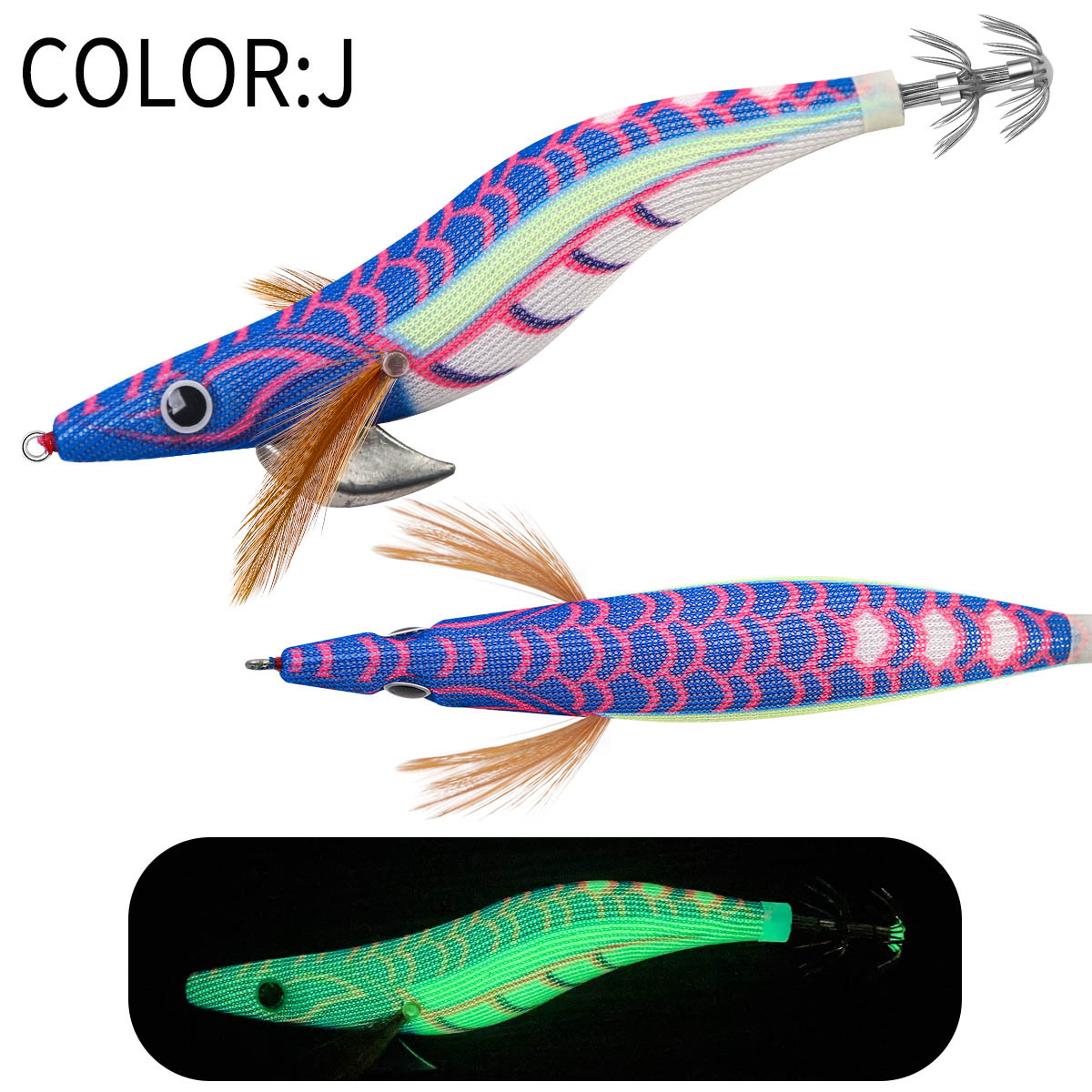 New Squid Hook #2.5/12g #3.0/14g #3.5 /19g Rapid inkiSng Artificial Luminous Squid Jigging Bait Wood Shrimp Hooks for Saltwater Tackle Fishing Lure