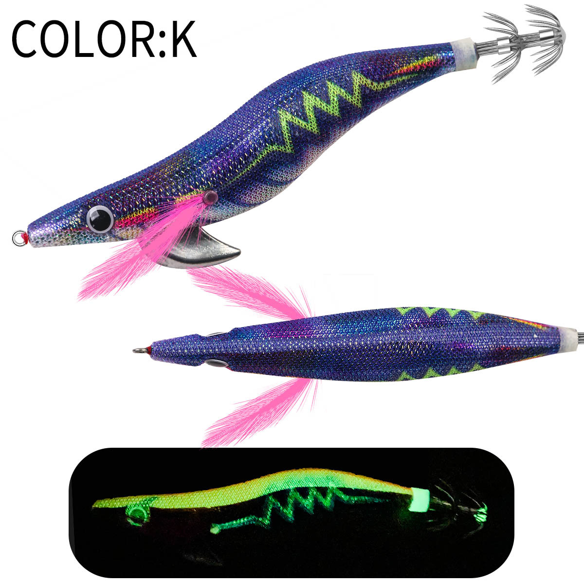 New Squid Hook #2.5/12g #3.0/14g #3.5 /19g Rapid inkiSng Artificial Luminous Squid Jigging Bait Wood Shrimp Hooks for Saltwater Tackle Fishing Lure