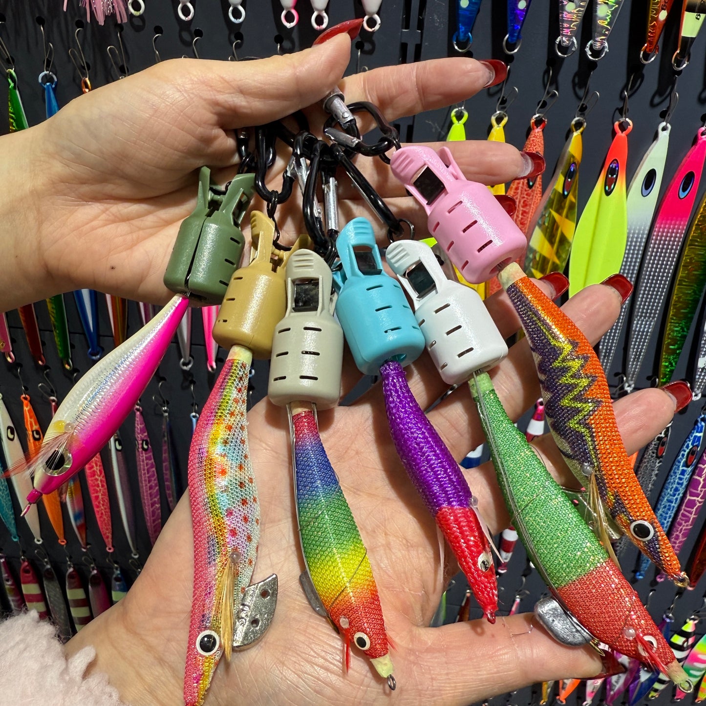 New squid jig umbrella hook plastic protective cover with carabiner for saltwater fishing, #2.5 #3.0 #3.5 #4.0 Fishing tackle