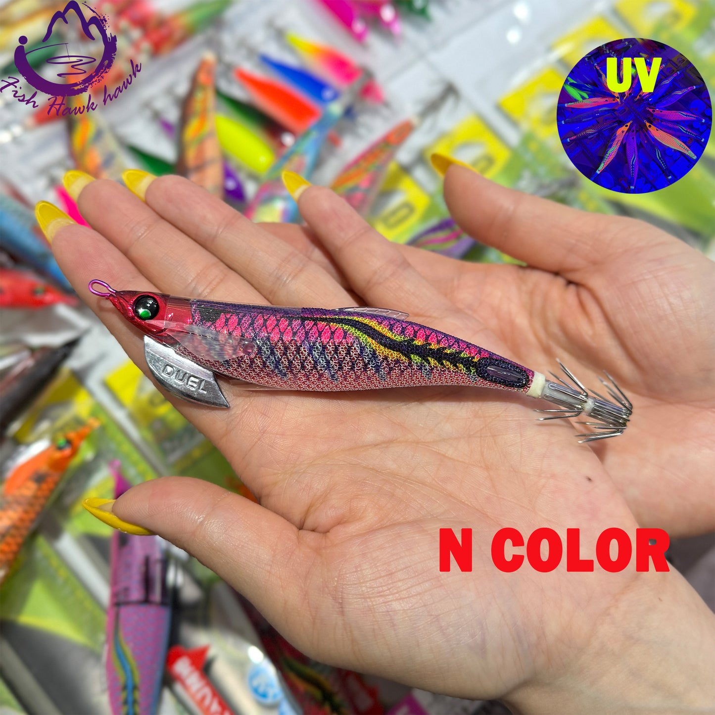 New #2.5 #3.0 #3.5 Rapid Sinking Artificial Luminous Squid Jigging Bait Wood Shrimp Hooks for Saltwater Tackle Fishing Lure