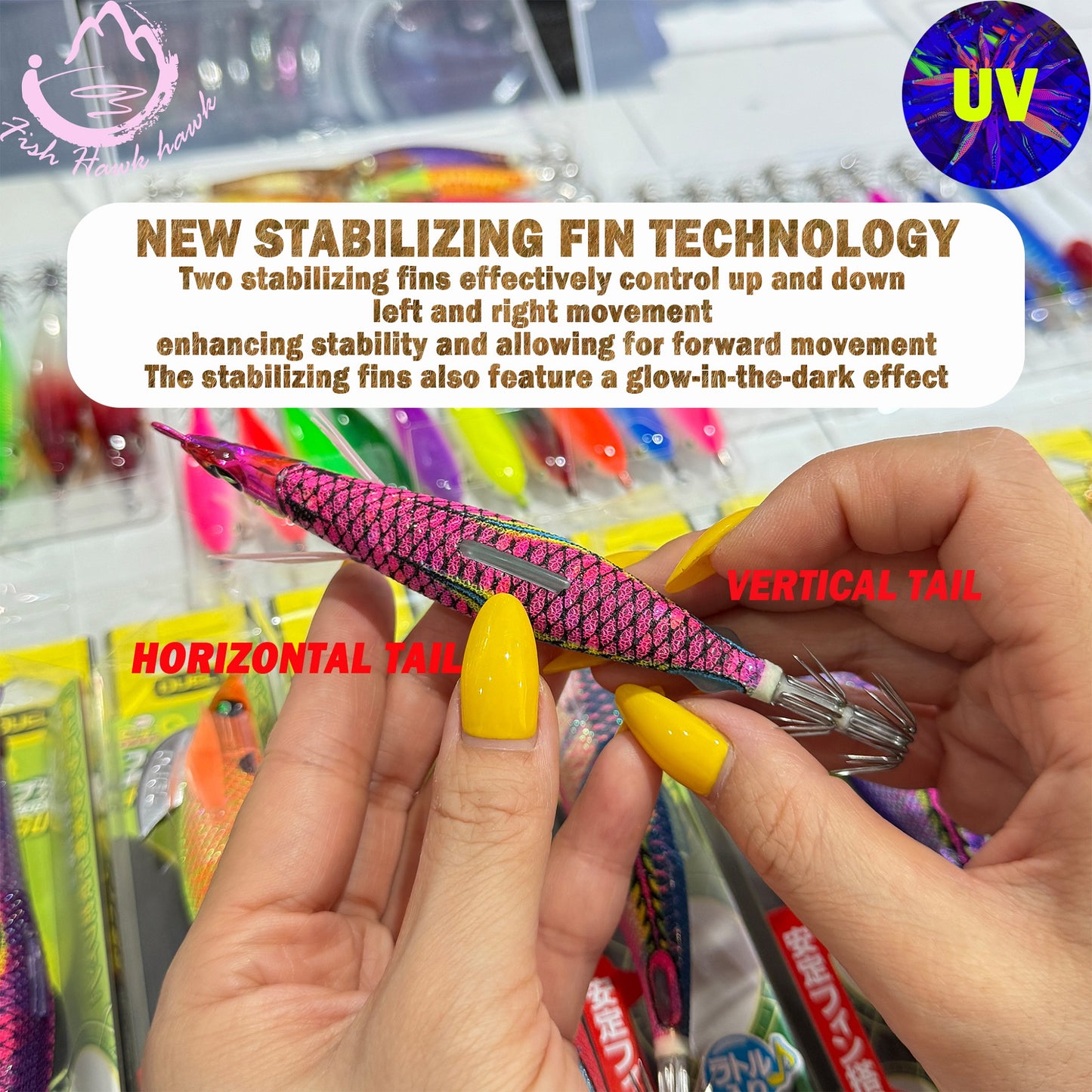 New #2.5 #3.0 #3.5 Rapid Sinking Artificial Luminous Squid Jigging Bait Wood Shrimp Hooks for Saltwater Tackle Fishing Lure