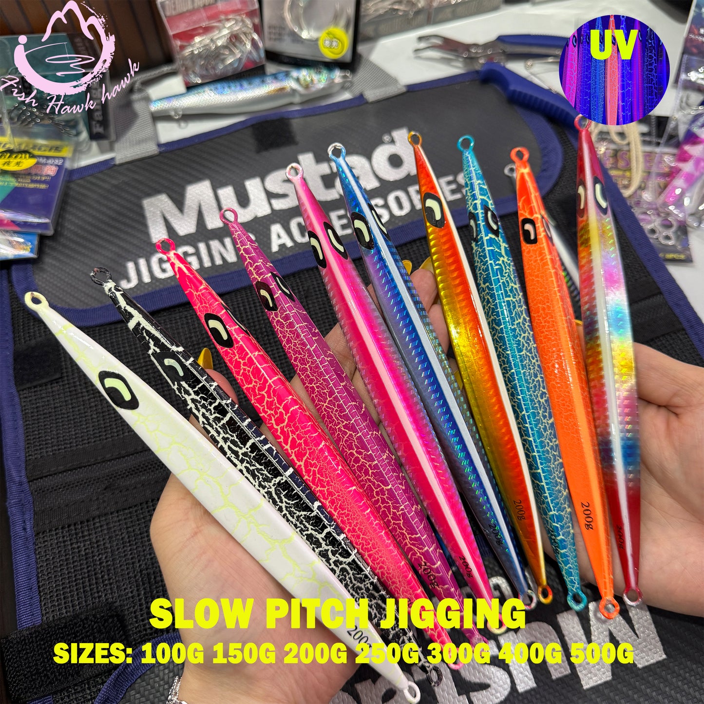 New Wholesale/Retail 100g 150g 200g 250g 300g 400g 500g Luminous Crack Colors Saltwater Slow Pitch Jigging Lure