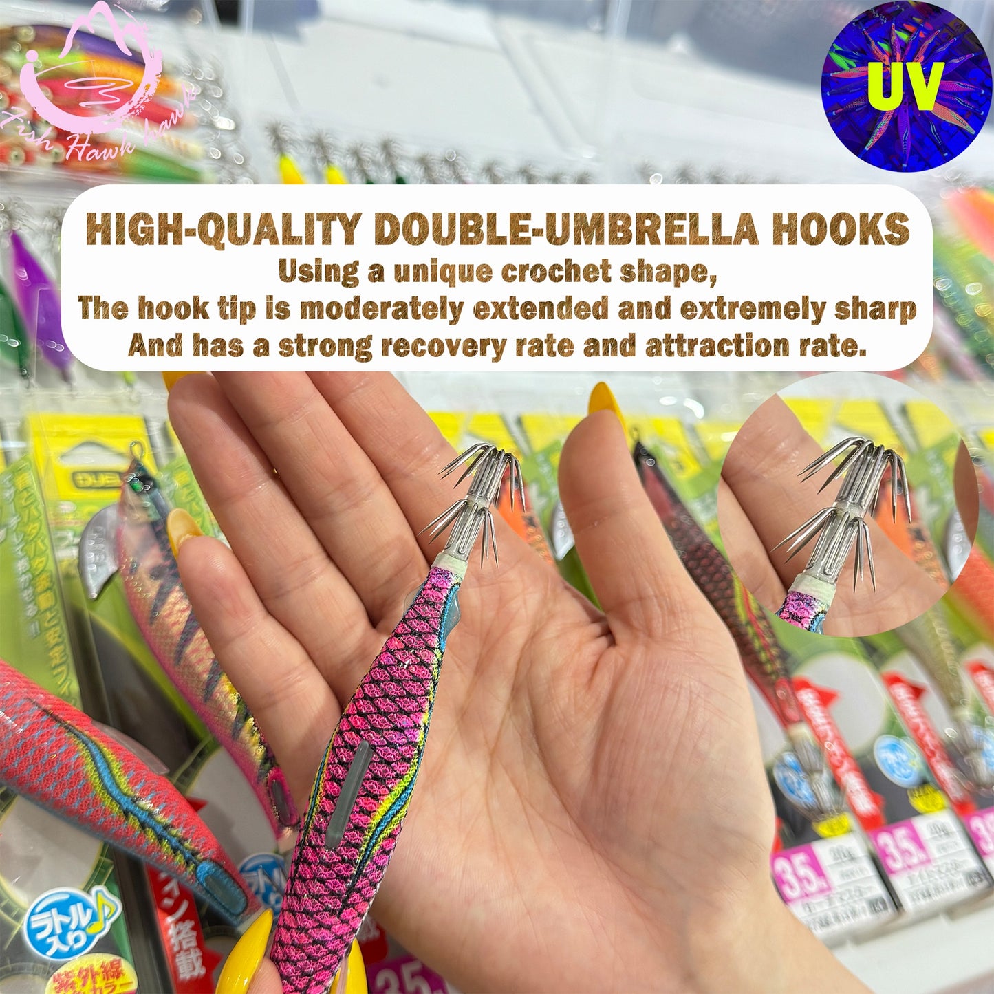 New #2.5 #3.0 #3.5 Rapid Sinking Artificial Luminous Squid Jigging Bait Wood Shrimp Hooks for Saltwater Tackle Fishing Lure