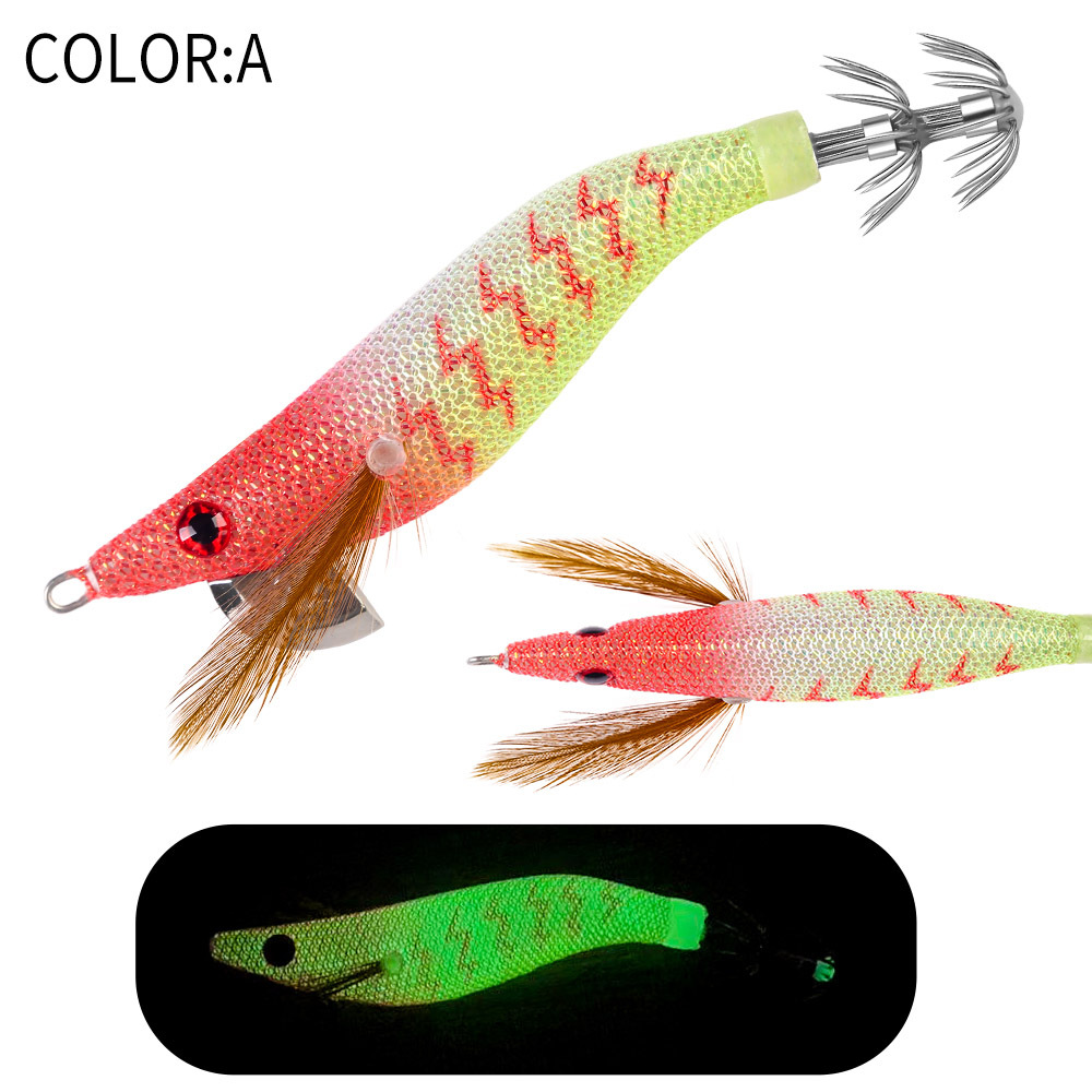 New Squid Hook #2.2/7g Rapid inkiSng Artificial Luminous Squid Jigging Bait Wood Shrimp Hooks for Saltwater Tackle Fishing Lure