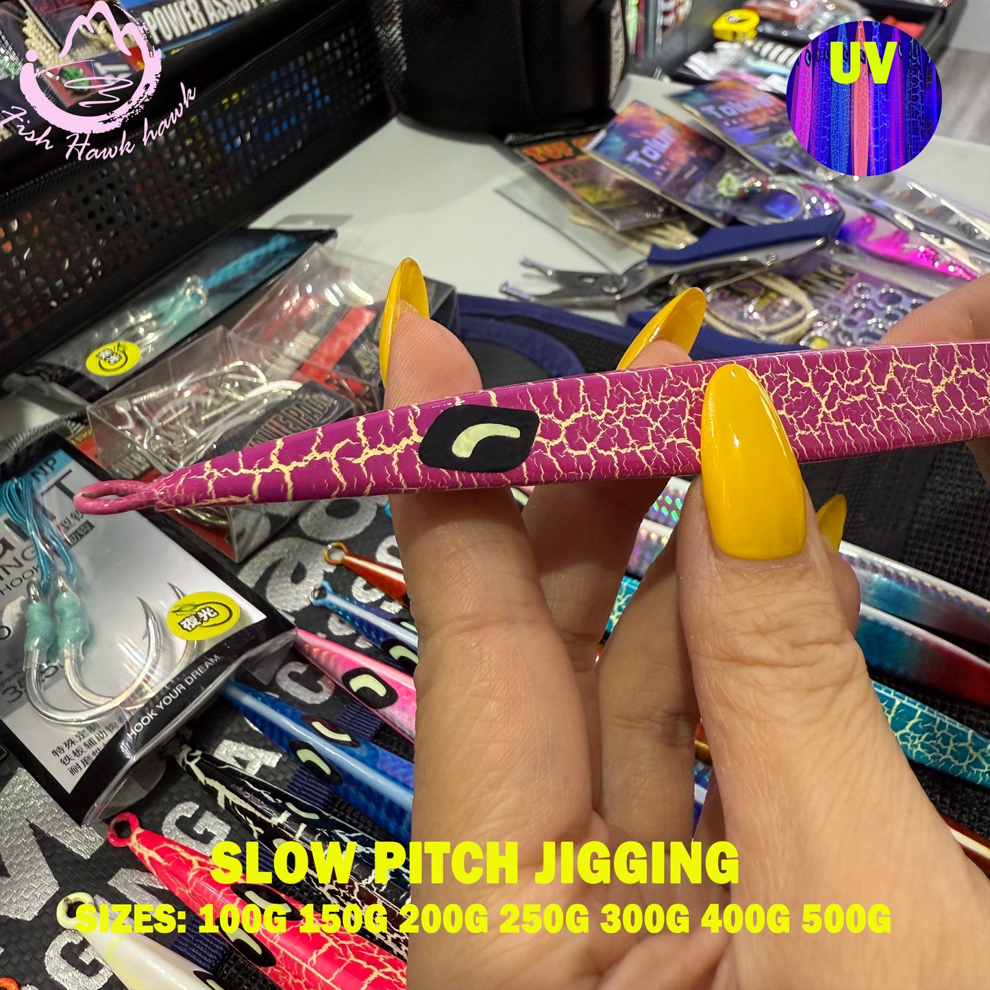 New Wholesale/Retail 100g 150g 200g 250g 300g 400g 500g Luminous Crack Colors Saltwater Slow Pitch Jigging Lure