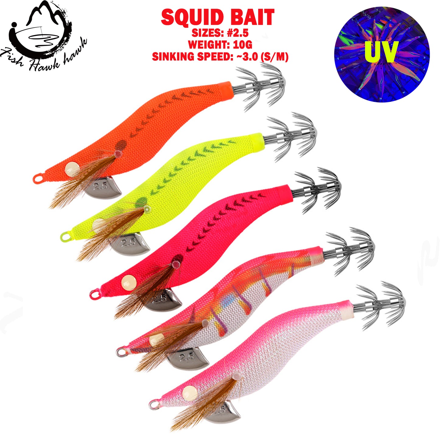 New Squid Hook #2.5/10g Rapid inkiSng Artificial Luminous Squid Jigging Bait Wood Shrimp Hooks for Saltwater Tackle Fishing Lure