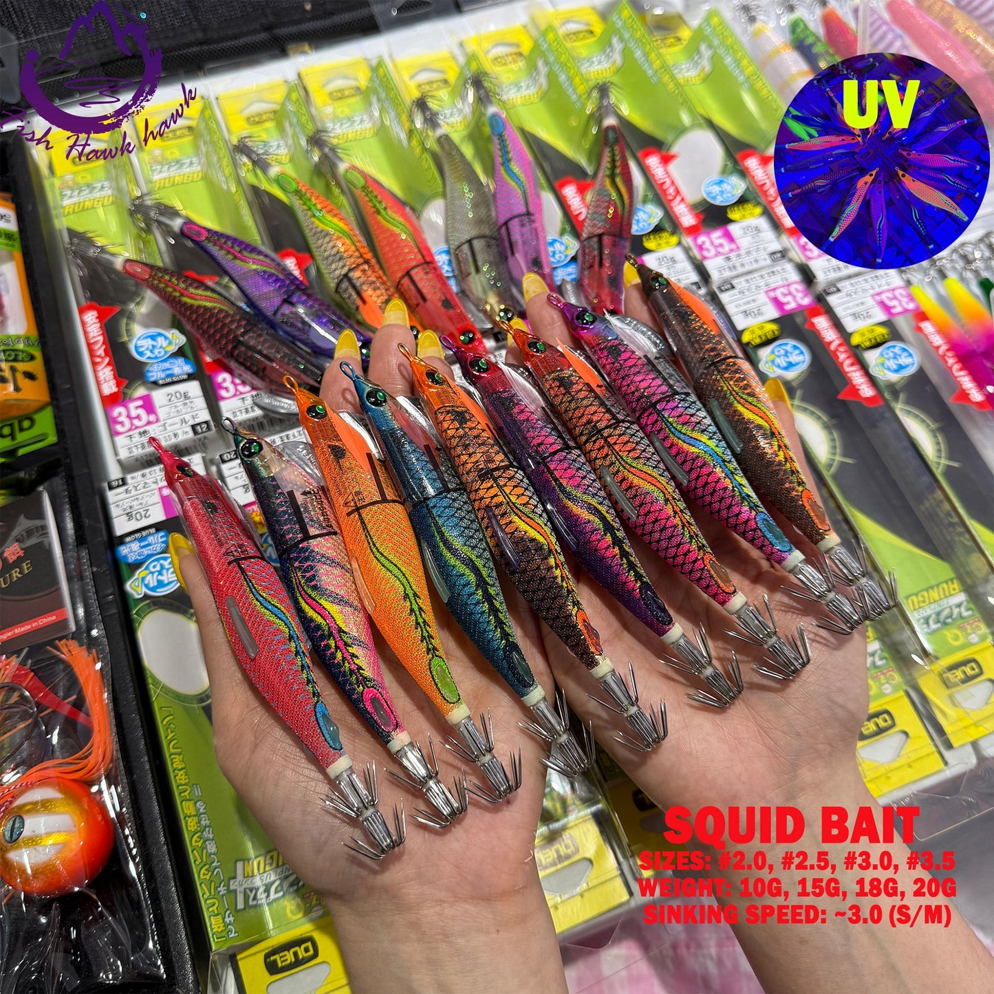 New #2.5 #3.0 #3.5 Rapid Sinking Artificial Luminous Squid Jigging Bait Wood Shrimp Hooks for Saltwater Tackle Fishing Lure