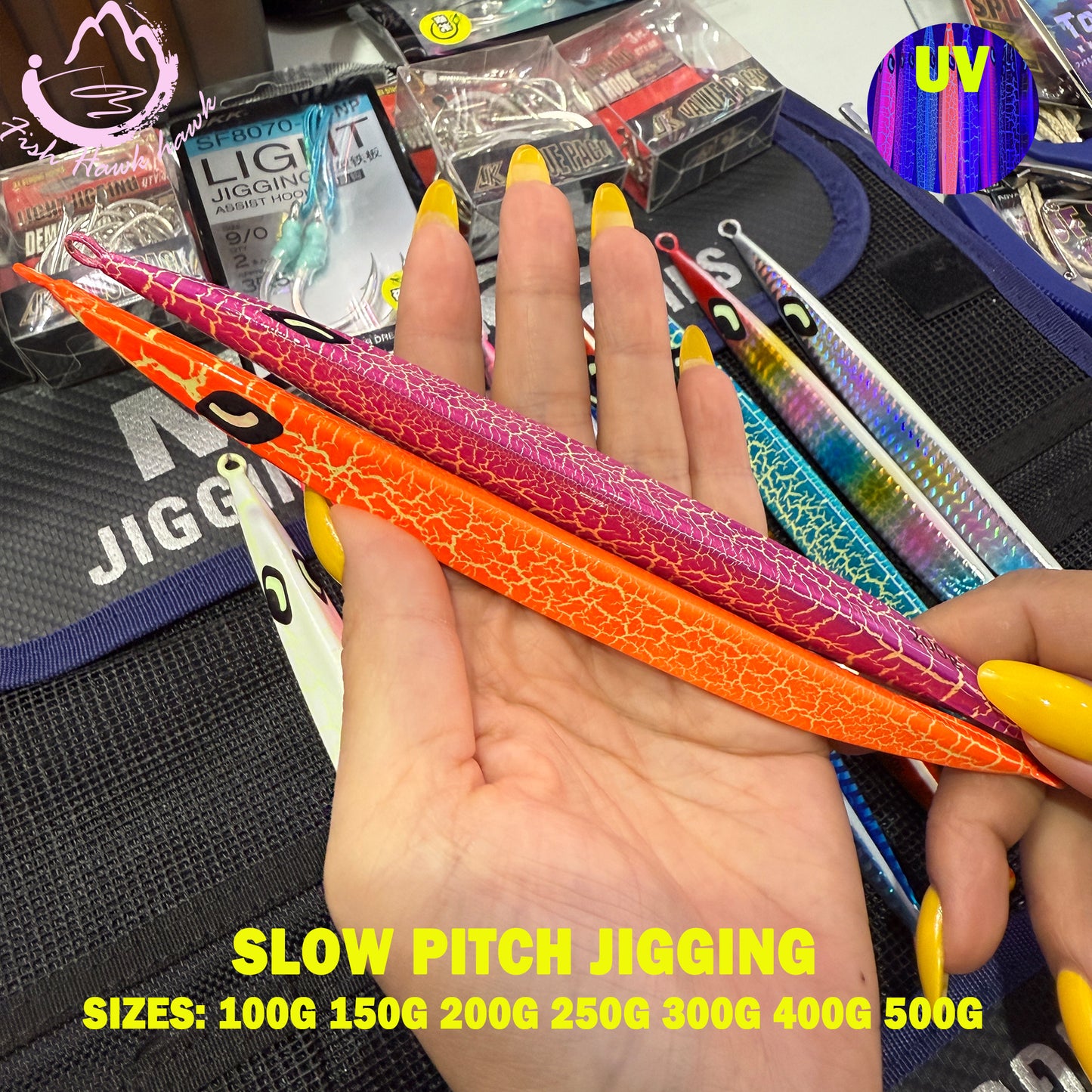 New Wholesale/Retail 100g 150g 200g 250g 300g 400g 500g Luminous Crack Colors Saltwater Slow Pitch Jigging Lure