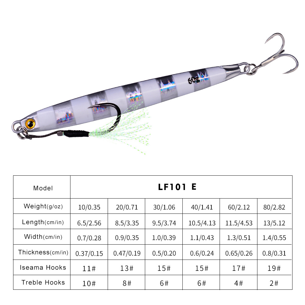 #67 Slow Pitch Jigs 10g 20g 30g 40g 60g 80g
