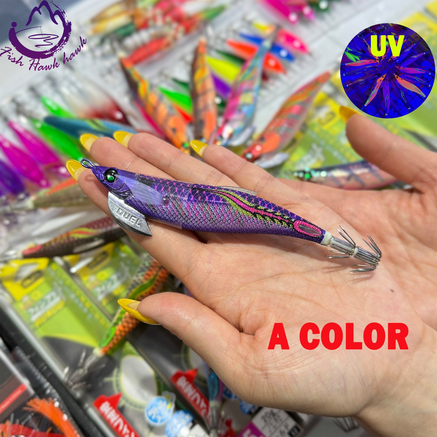 New #2.5 #3.0 #3.5 Rapid Sinking Artificial Luminous Squid Jigging Bait Wood Shrimp Hooks for Saltwater Tackle Fishing Lure