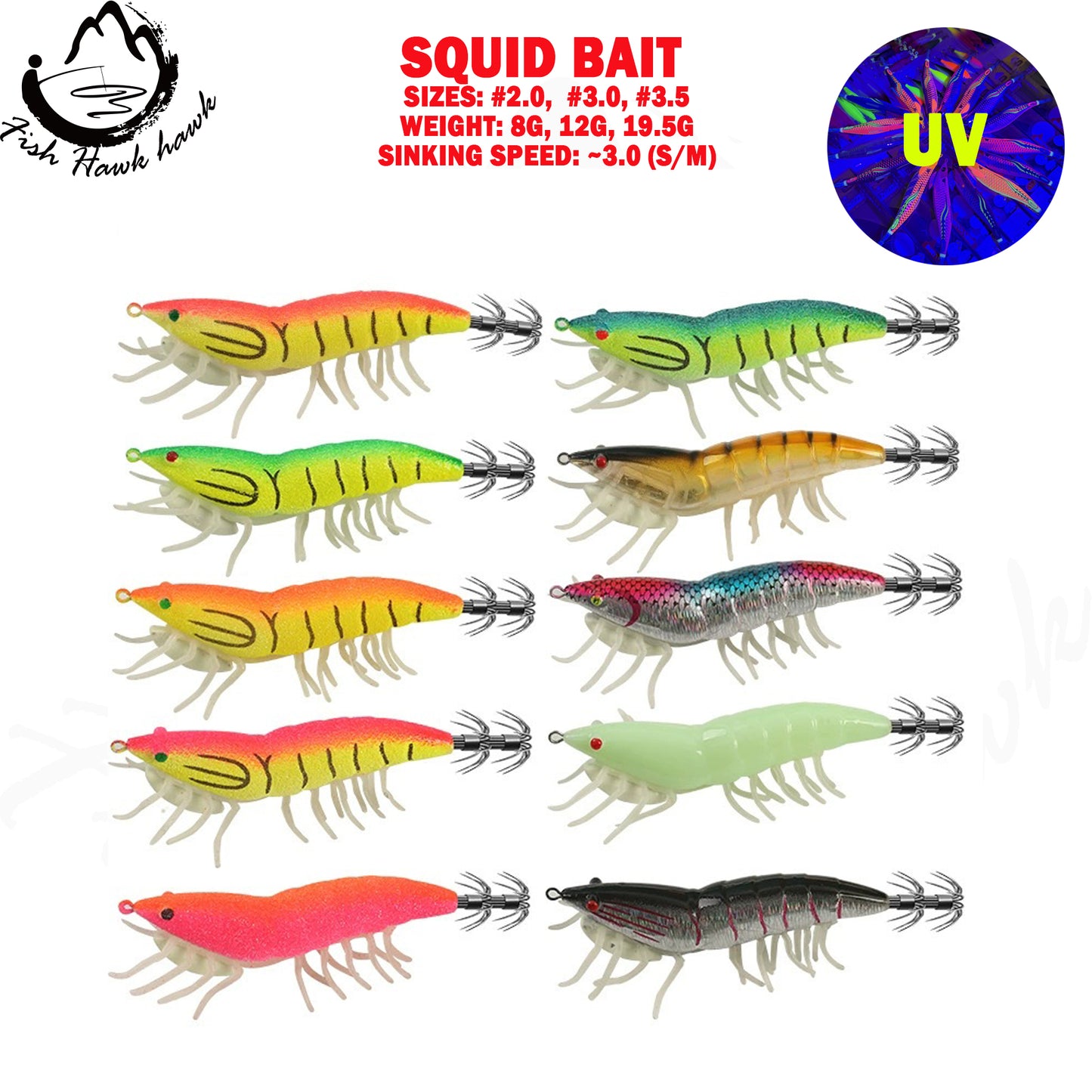 New Squid Hook #2.0/8g #3.0/12g #3.5/19.5g Rapid inkiSng Artificial Luminous Squid Jigging Bait Wood Shrimp Hooks for Saltwater Tackle Fishing Lure