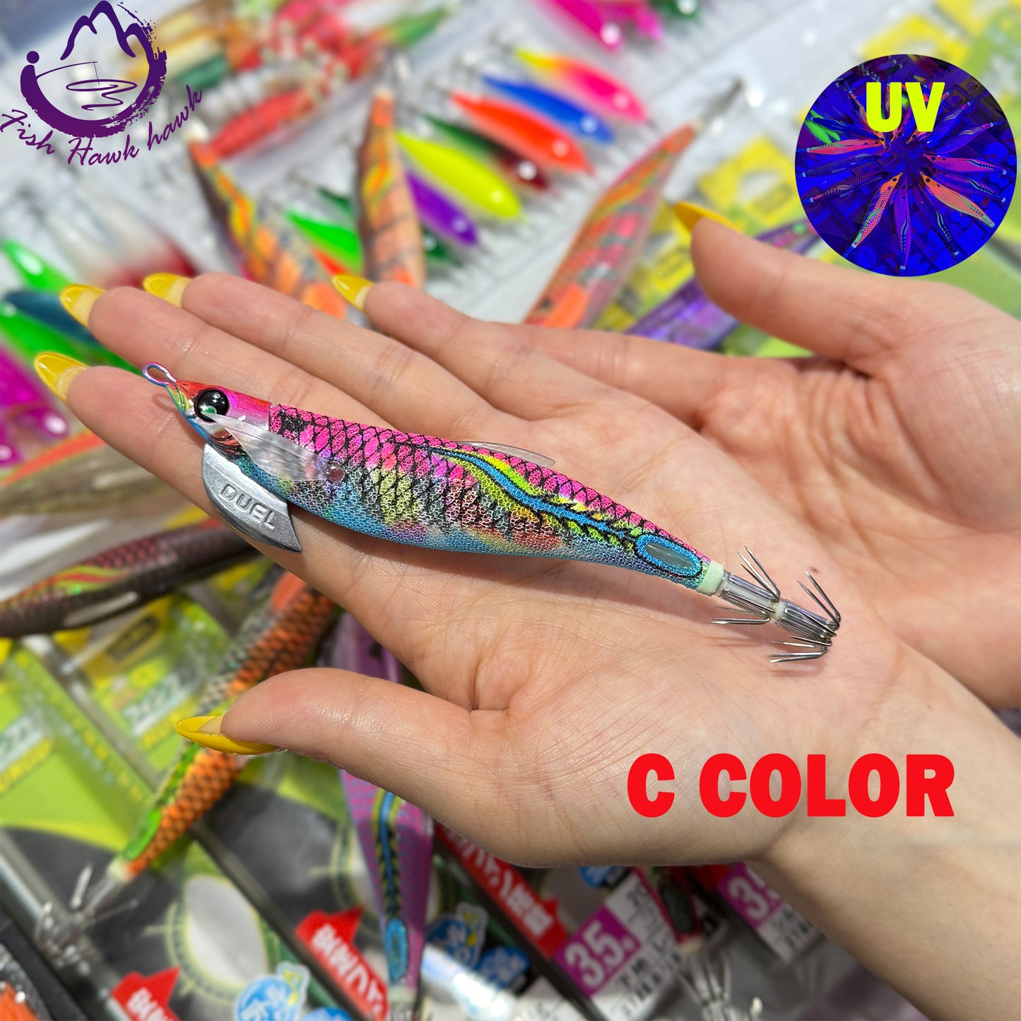 New #2.5 #3.0 #3.5 Rapid Sinking Artificial Luminous Squid Jigging Bait Wood Shrimp Hooks for Saltwater Tackle Fishing Lure