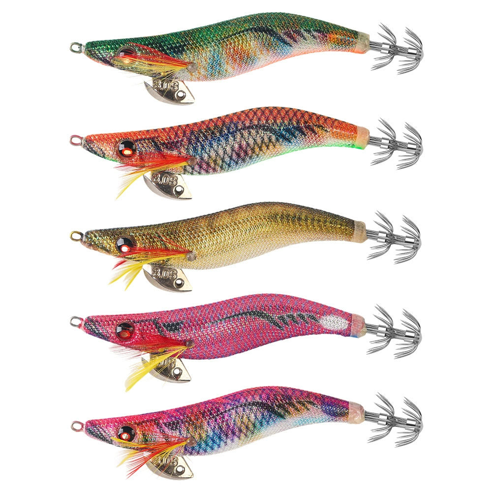 New Squid Hook #3.0/14g Rapid inkiSng Artificial Luminous Squid Jigging Bait Wood Shrimp Hooks for Saltwater Tackle Fishing Lure