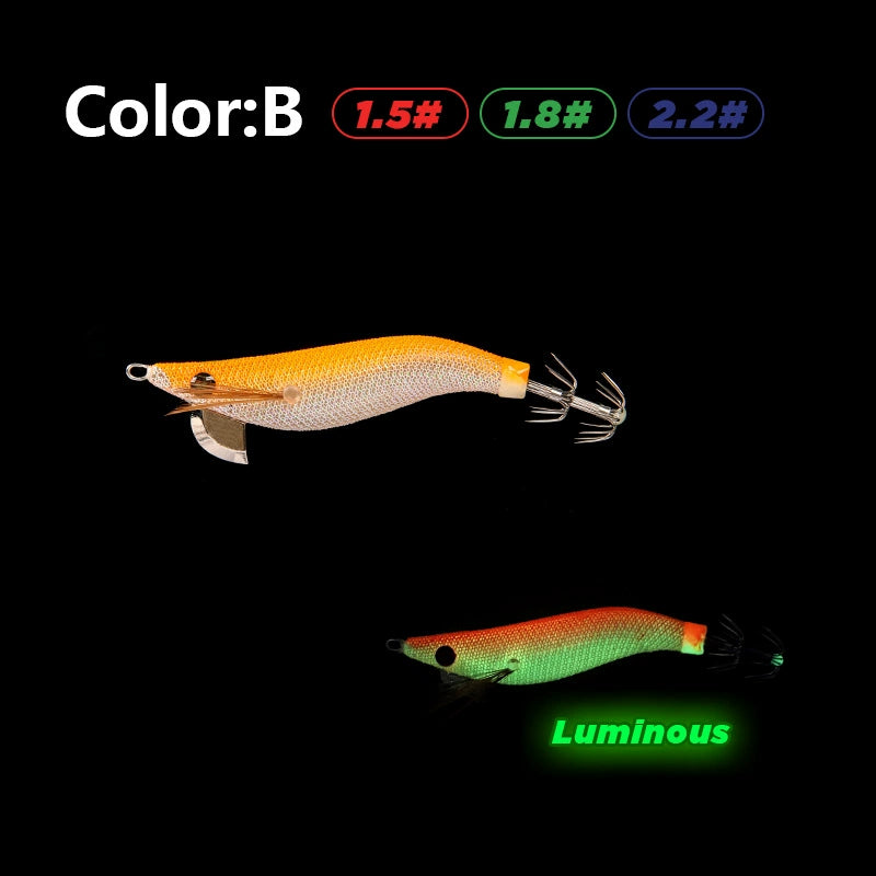 New Squid Hook #1.5/3.7g #1.8/5.2g #2.2/7.0g Rapid inkiSng Artificial Luminous Squid Jigging Bait Wood Shrimp Hooks for Saltwater Tackle Fishing Lure