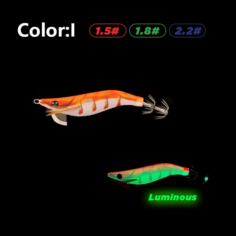 New Squid Hook #1.5/3.7g #1.8/5.2g #2.2/7.0g Rapid inkiSng Artificial Luminous Squid Jigging Bait Wood Shrimp Hooks for Saltwater Tackle Fishing Lure