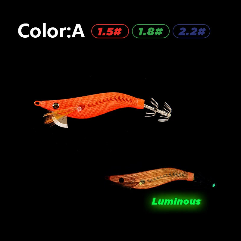 New Squid Hook #1.5/3.7g #1.8/5.2g #2.2/7.0g Rapid inkiSng Artificial Luminous Squid Jigging Bait Wood Shrimp Hooks for Saltwater Tackle Fishing Lure