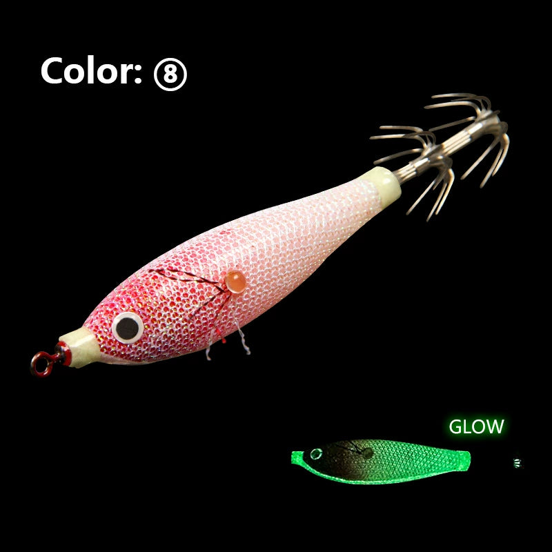New Squid Hook #75mm/5.5g Rapid inkiSng Artificial Luminous Squid Jigging Bait Wood Shrimp Hooks for Saltwater Tackle Fishing Lure