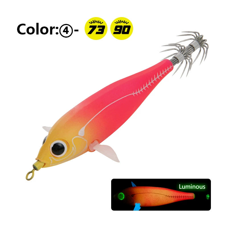 New Squid Hook #73mm/6g #90mm/10g Rapid inkiSng Artificial Luminous Squid Jigging Bait Wood Shrimp Hooks for Saltwater Tackle Fishing Lure