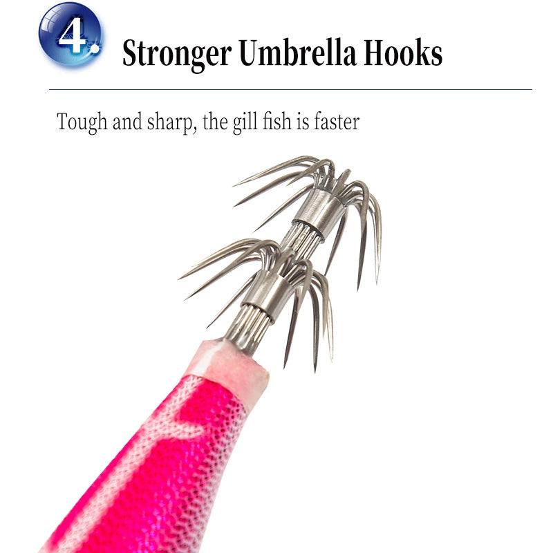 New Squid Hook #3.0/28g #3.5/40g Rapid inkiSng Artificial Luminous Squid Jigging Bait Wood Shrimp Hooks for Saltwater Tackle Fishing Lure