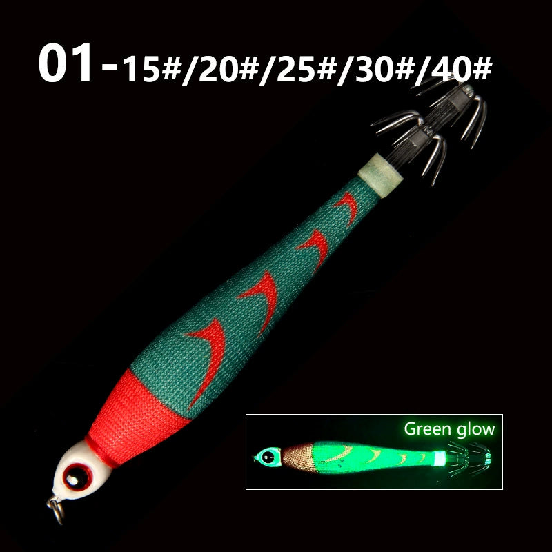 New Squid Hook #15/56g #20/75g #25/94g #30/113g #40/150g Rapid inkiSng Artificial Luminous Squid Jigging Bait Wood Shrimp Hooks for Saltwater Tackle Fishing Lure