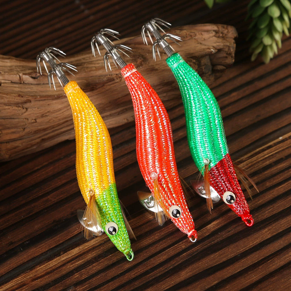 New Squid Hook #2.2/6.5g #2.5/9.5g Rapid inkiSng Artificial Luminous Squid Jigging Bait Wood Shrimp Hooks for Saltwater Tackle Fishing Lure