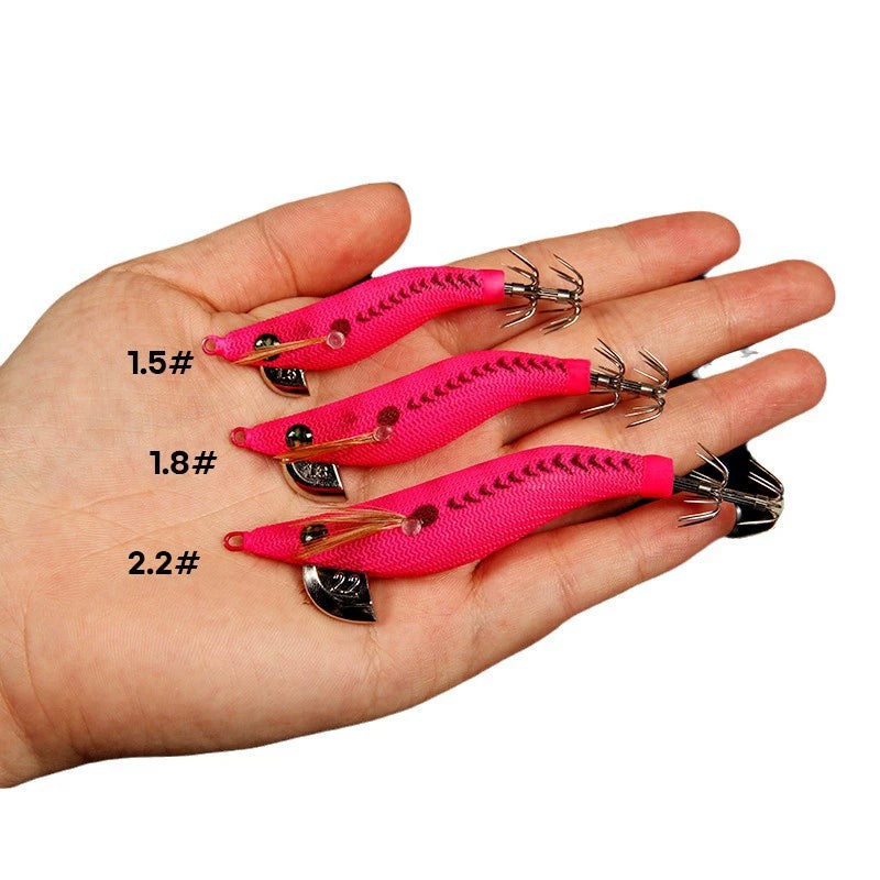 New Squid Hook #1.5/3.7g #1.8/5.2g #2.2/7.0g Rapid inkiSng Artificial Luminous Squid Jigging Bait Wood Shrimp Hooks for Saltwater Tackle Fishing Lure