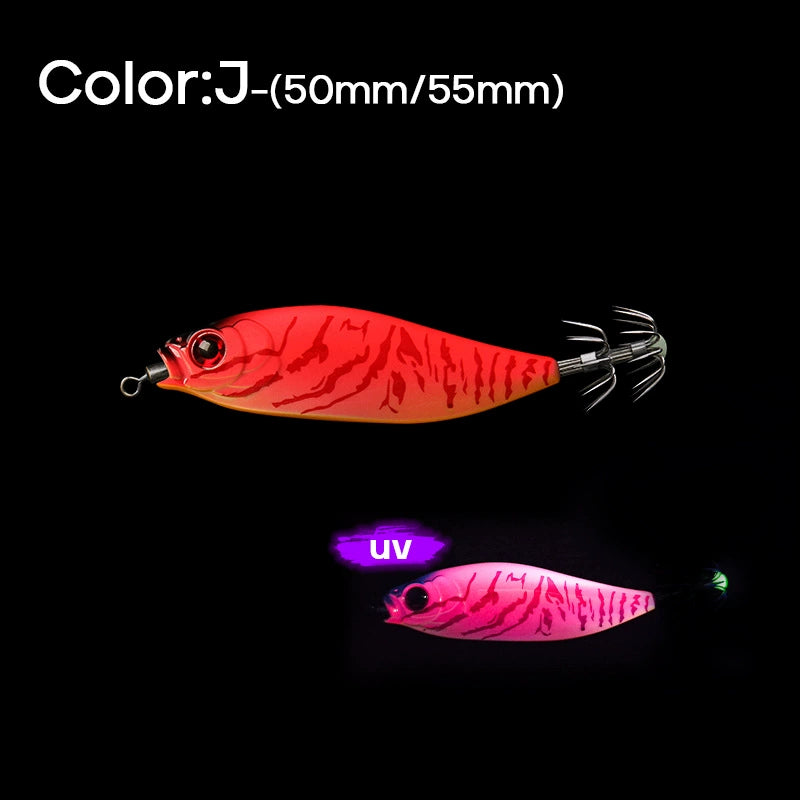 New Squid Hook #50mm/4.0g #55mm/5.5g Rapid inkiSng Artificial Luminous Squid Jigging Bait Wood Shrimp Hooks for Saltwater Tackle Fishing Lure