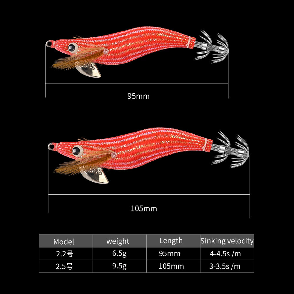 New Squid Hook #2.2/6.5g #2.5/9.5g Rapid inkiSng Artificial Luminous Squid Jigging Bait Wood Shrimp Hooks for Saltwater Tackle Fishing Lure