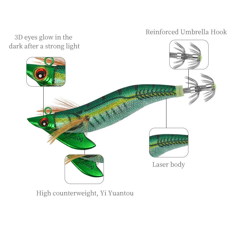 New Squid Hook 3.0/27g #3.5/40g Rapid inkiSng Artificial Luminous Squid Jigging Bait Wood Shrimp Hooks for Saltwater Tackle Fishing Lure