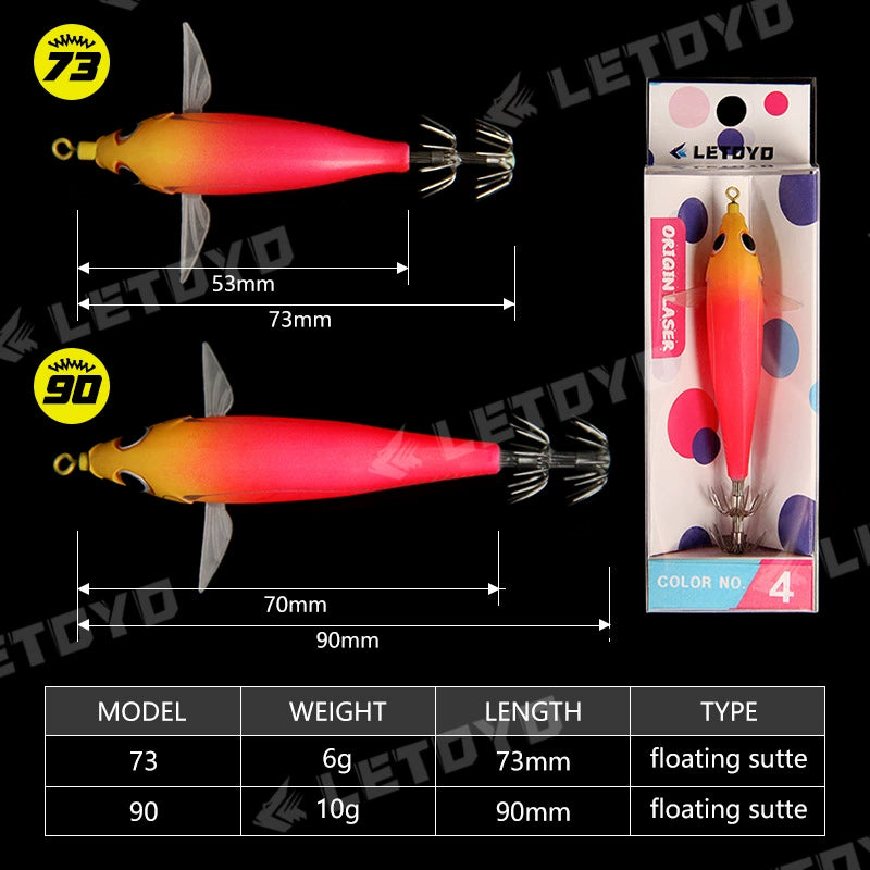 New Squid Hook #73mm/6g #90mm/10g Rapid inkiSng Artificial Luminous Squid Jigging Bait Wood Shrimp Hooks for Saltwater Tackle Fishing Lure