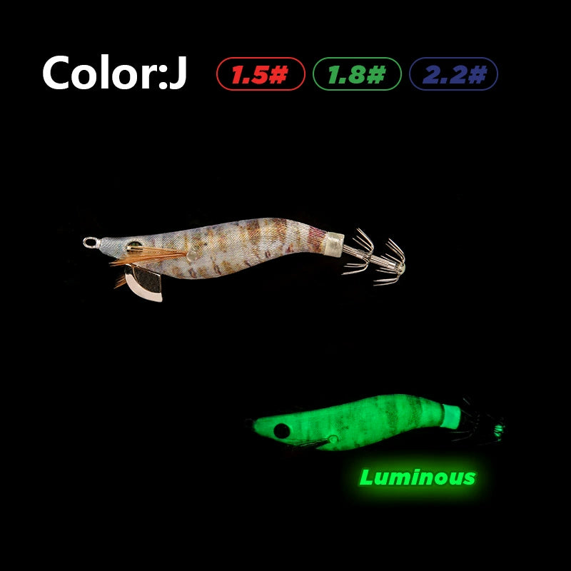 New Squid Hook #1.5/3.7g #1.8/5.2g #2.2/7.0g Rapid inkiSng Artificial Luminous Squid Jigging Bait Wood Shrimp Hooks for Saltwater Tackle Fishing Lure
