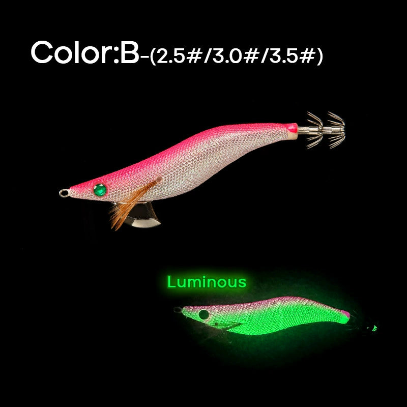 New Squid Hook #2.5/10 #3.0/16 #3.5/21 Rapid inkiSng Artificial Luminous Squid Jigging Bait Wood Shrimp Hooks for Saltwater Tackle Fishing Lure