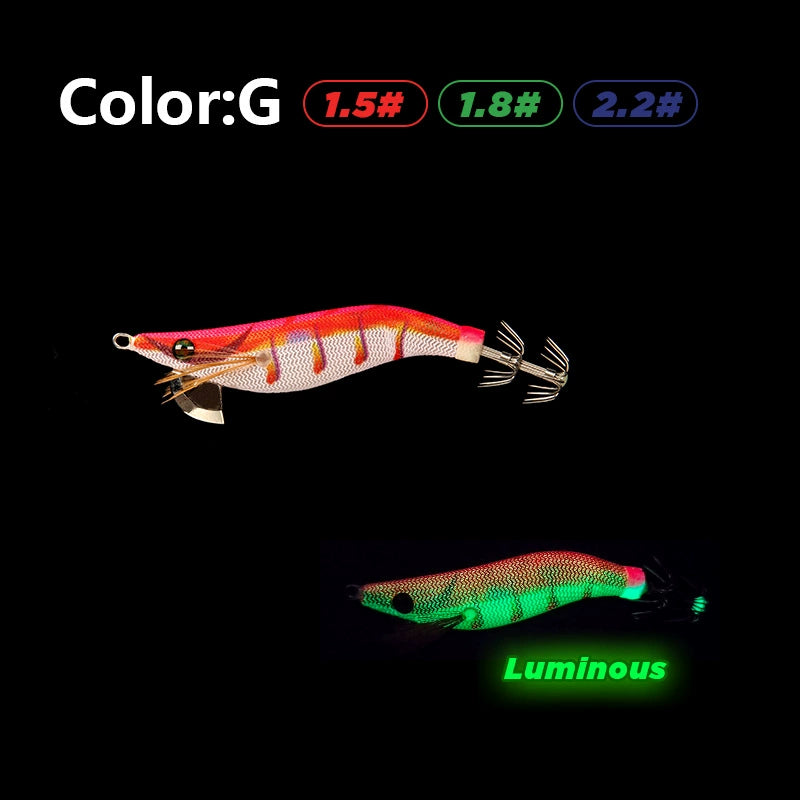 New Squid Hook #1.5/3.7g #1.8/5.2g #2.2/7.0g Rapid inkiSng Artificial Luminous Squid Jigging Bait Wood Shrimp Hooks for Saltwater Tackle Fishing Lure