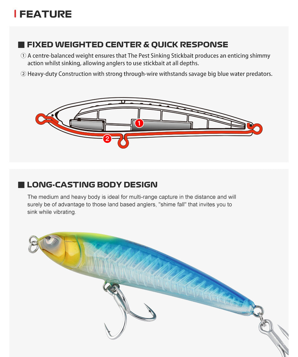 NOEBY Saltwater Pencil Bait/Stickbait/Minnow/Topwater Lure 160g/109mm