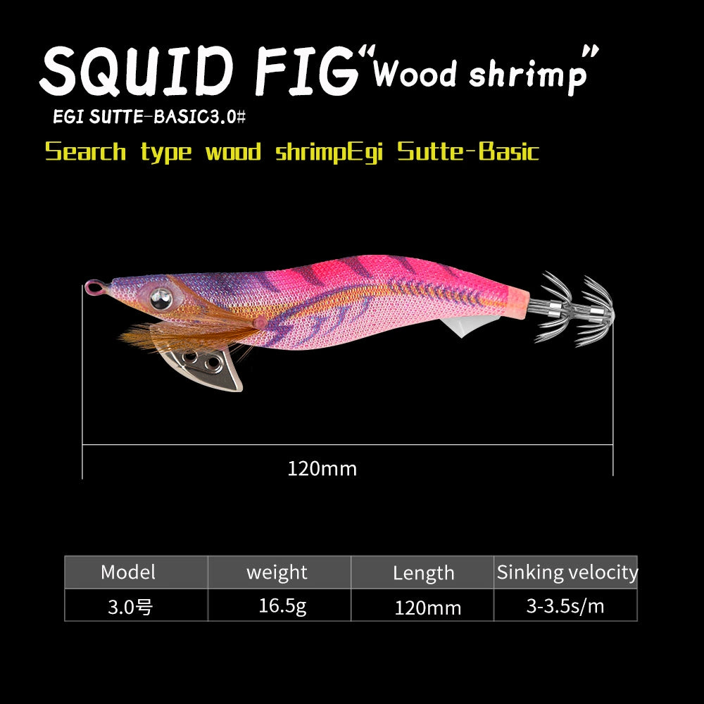 New Squid Hook #3.0/16.5g Rapid inkiSng Artificial Luminous Squid Jigging Bait Wood Shrimp Hooks for Saltwater Tackle Fishing Lure