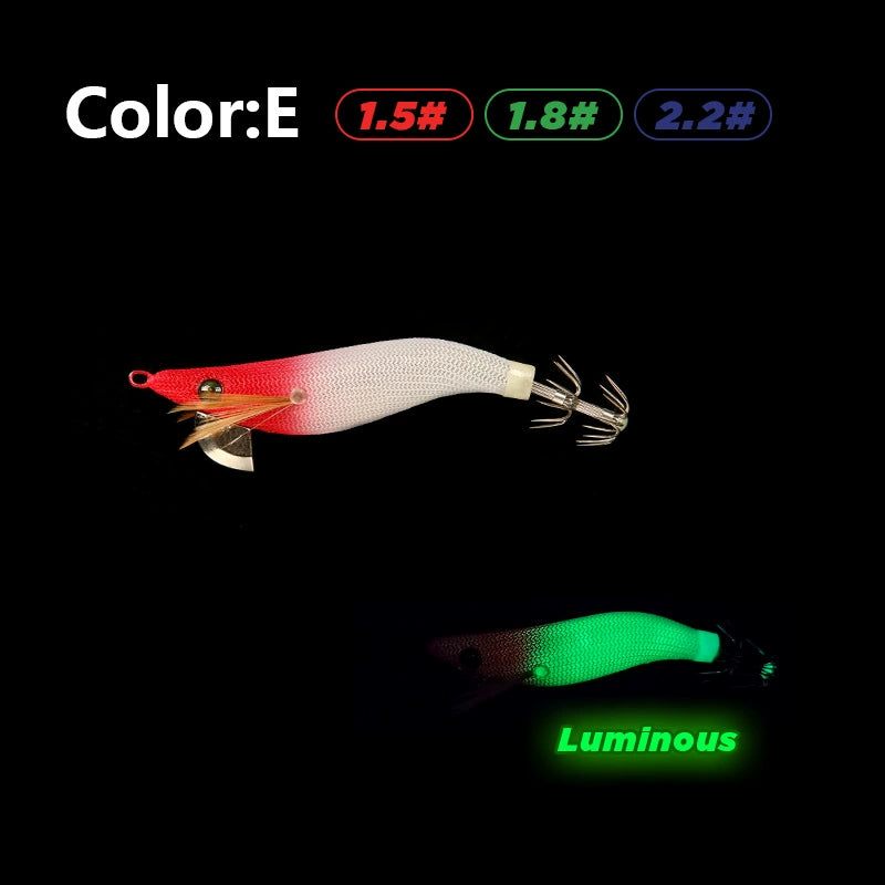 New Squid Hook #1.5/3.7g #1.8/5.2g #2.2/7.0g Rapid inkiSng Artificial Luminous Squid Jigging Bait Wood Shrimp Hooks for Saltwater Tackle Fishing Lure