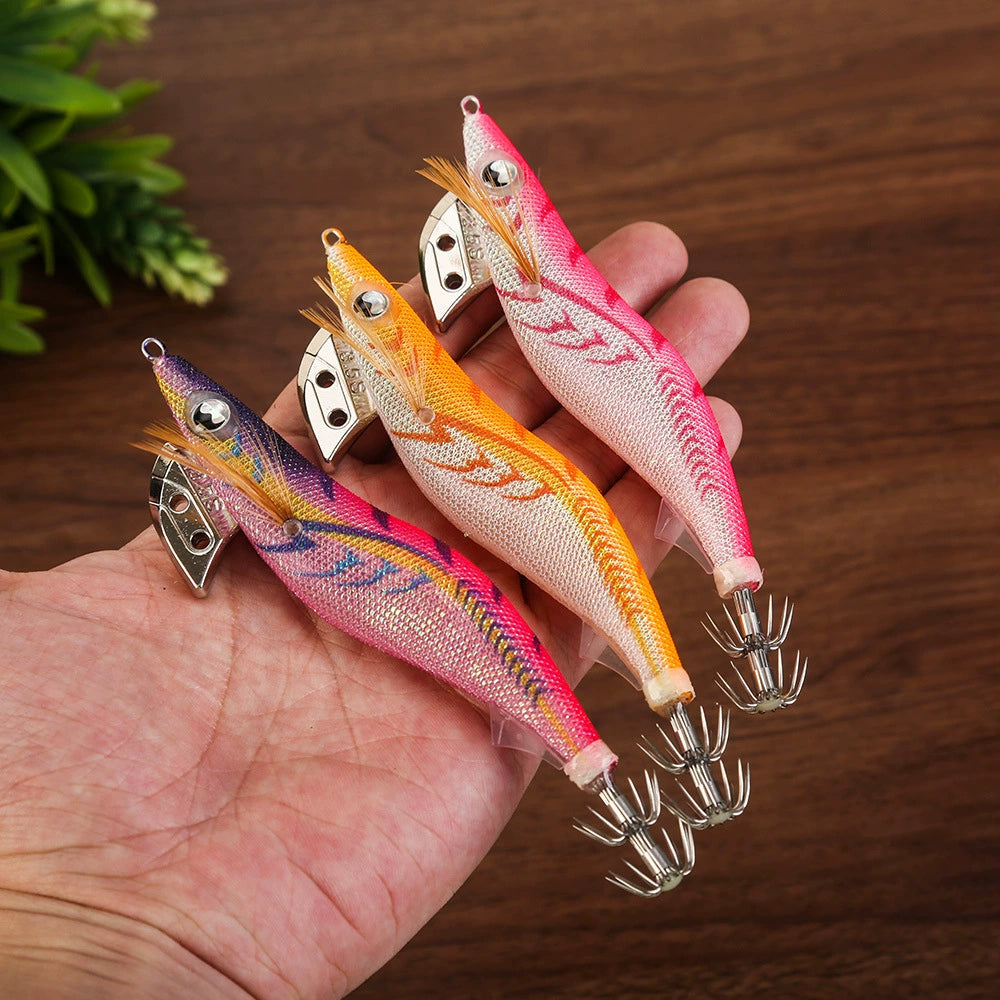 New Squid Hook #3.5s/20g Rapid inkiSng Artificial Luminous Squid Jigging Bait Wood Shrimp Hooks for Saltwater Tackle Fishing Lure