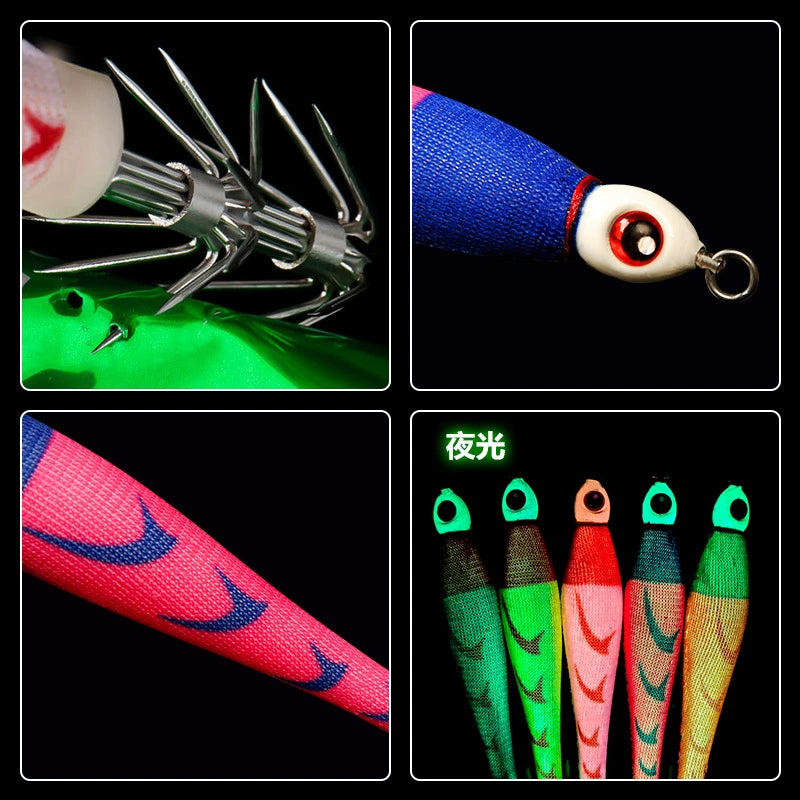 New Squid Hook #15/56g #20/75g #25/94g #30/113g #40/150g Rapid inkiSng Artificial Luminous Squid Jigging Bait Wood Shrimp Hooks for Saltwater Tackle Fishing Lure
