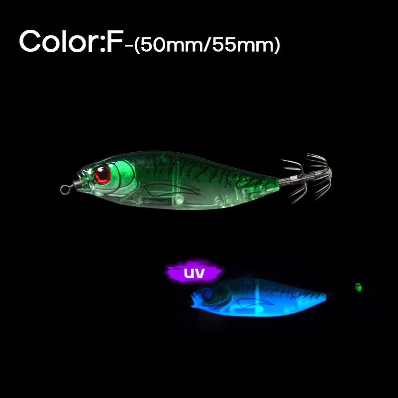 New Squid Hook #50mm/4.0g #55mm/5.5g Rapid inkiSng Artificial Luminous Squid Jigging Bait Wood Shrimp Hooks for Saltwater Tackle Fishing Lure