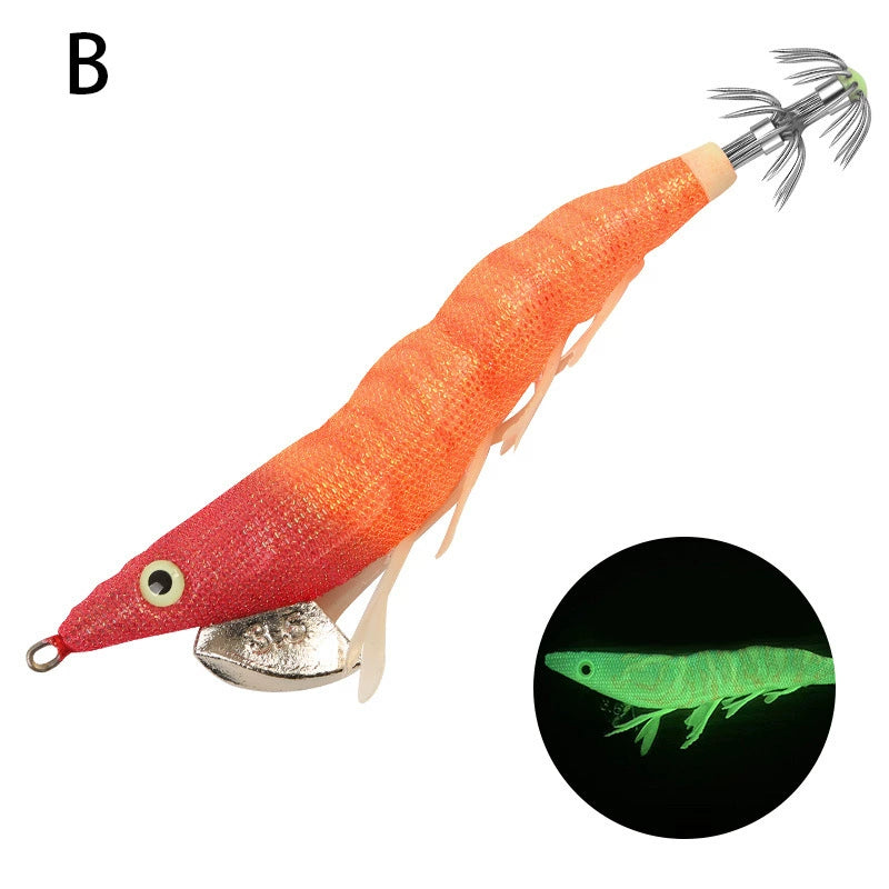 New Squid Hook #13/20g Rapid inkiSng Artificial Luminous Squid Jigging Bait Wood Shrimp Hooks for Saltwater Tackle Fishing Lure