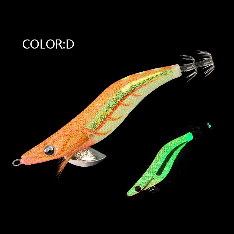 New Squid Hook #2.5/9.5g #3.0/15.5g #3.5/19.5g Rapid inkiSng Artificial Luminous Squid Jigging Bait Wood Shrimp Hooks for Saltwater Tackle Fishing Lure