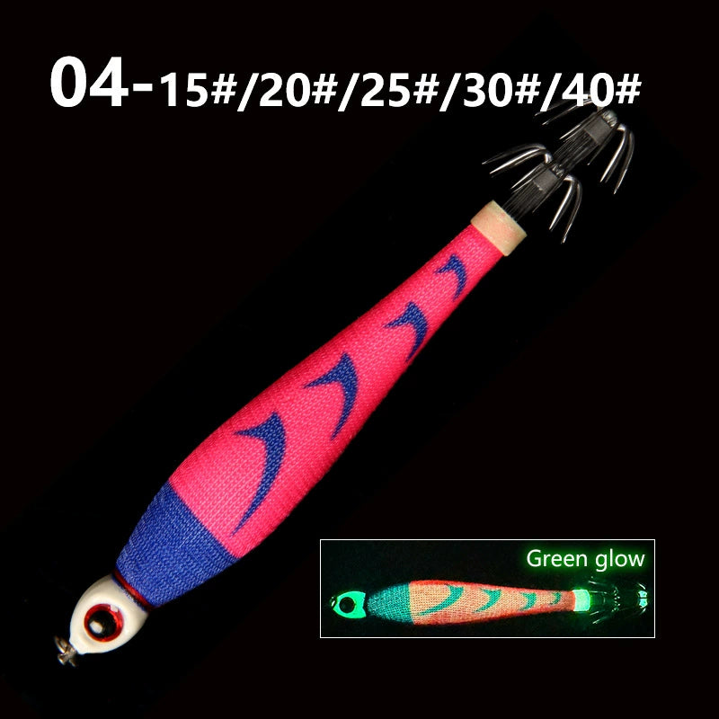 New Squid Hook #15/56g #20/75g #25/94g #30/113g #40/150g Rapid inkiSng Artificial Luminous Squid Jigging Bait Wood Shrimp Hooks for Saltwater Tackle Fishing Lure