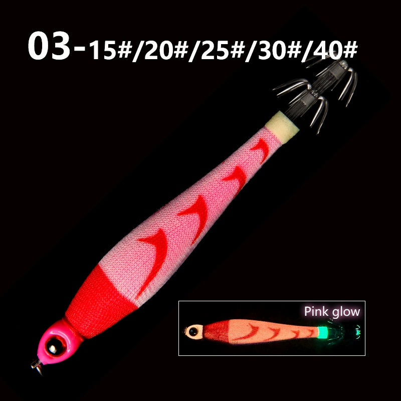 New Squid Hook #15/56g #20/75g #25/94g #30/113g #40/150g Rapid inkiSng Artificial Luminous Squid Jigging Bait Wood Shrimp Hooks for Saltwater Tackle Fishing Lure